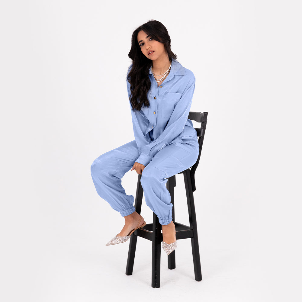 Baby Blue Baggy Satin Set