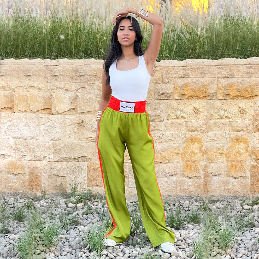 Double waist Green Joggers with Orange Stripe