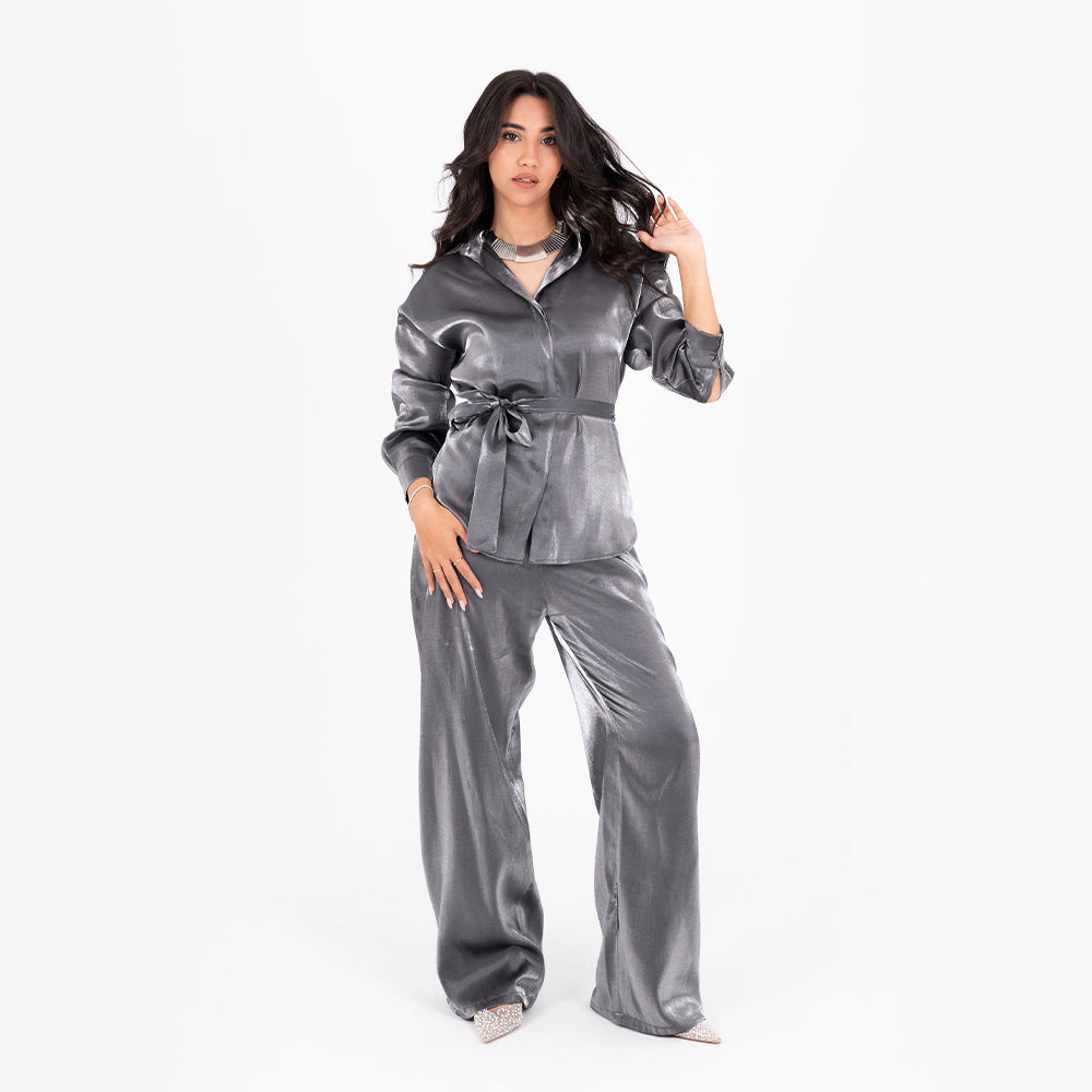 Disco Grey Oversize Satin Set