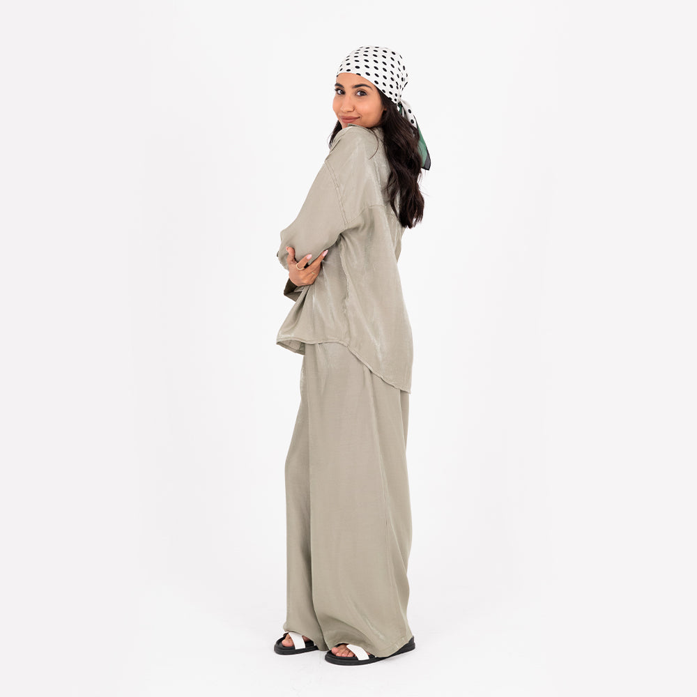 Olive Oversize Satin Set
