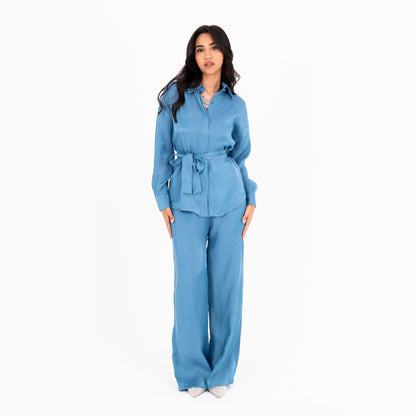 Turquoise Oversize Satin Set