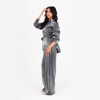 Disco Grey Oversize Satin Set