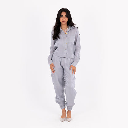 Silver Baggy Satin Set