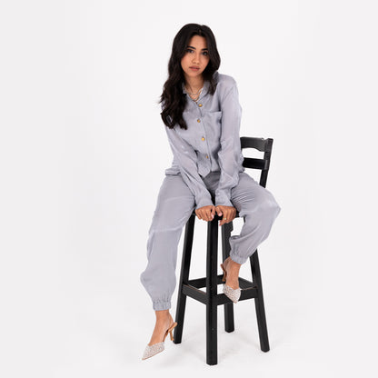 Silver Baggy Satin Set