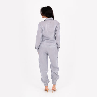 Silver Baggy Satin Set