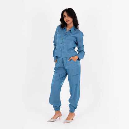 Turquoise Baggy Satin Set