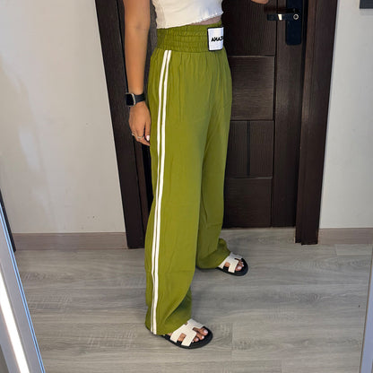 Double waist Green Joggers with White Stripe