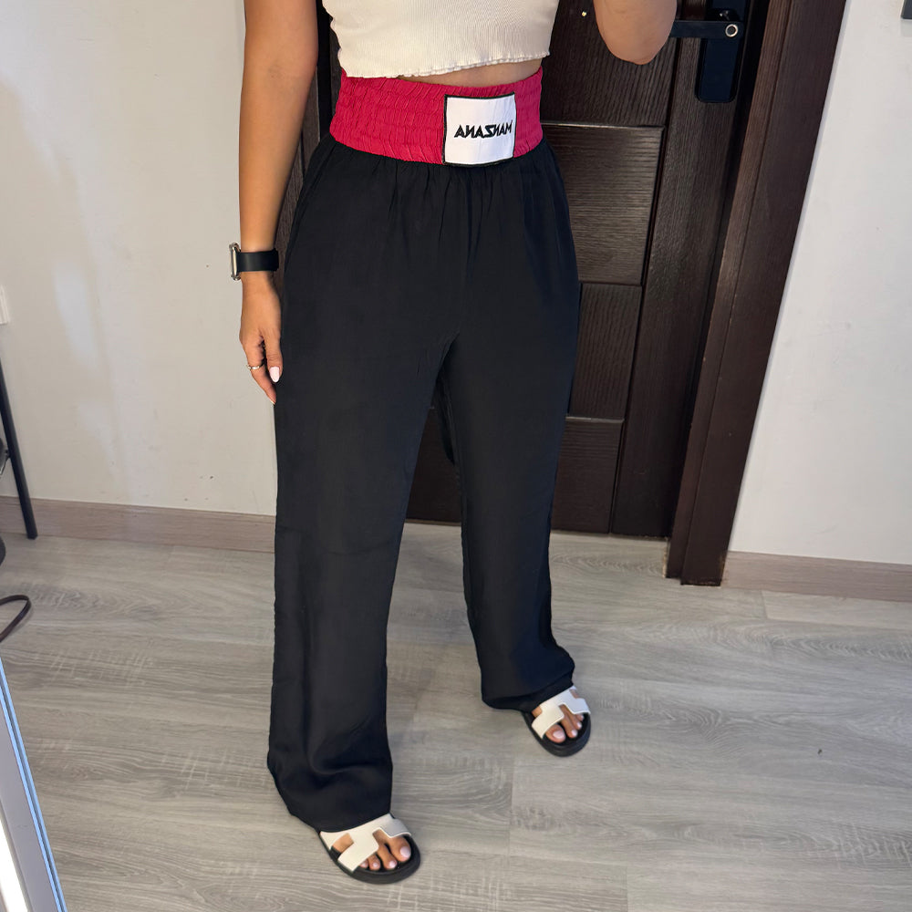 Black Joggers with Fuchsia Double waist