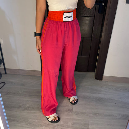Double waist Fuchsia Joggers with Orange Stripe