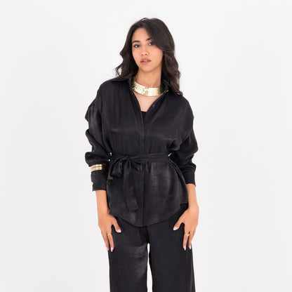 Black Oversize Satin Set