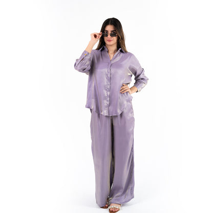 Purple Oversize Satin Set