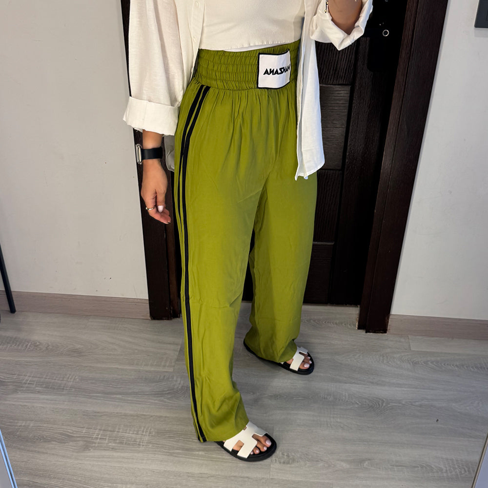 Double waist Green Joggers with Black Stripe