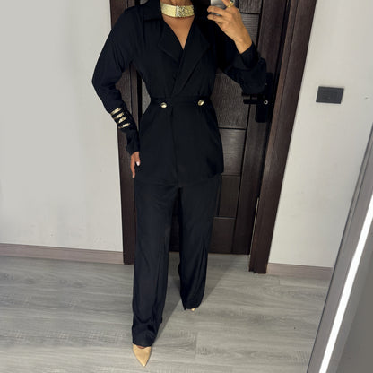 Black Satin Voile Wide-Leg Set
