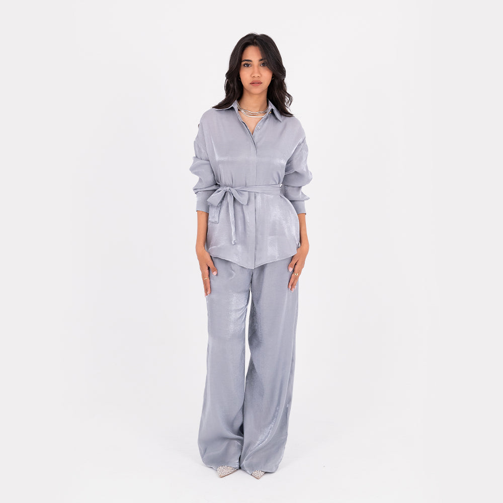 Silver Oversize Satin Set