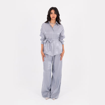 Silver Oversize Satin Set