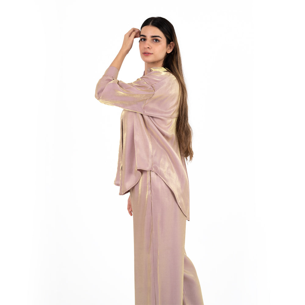 Nude Gold Oversize Satin Set