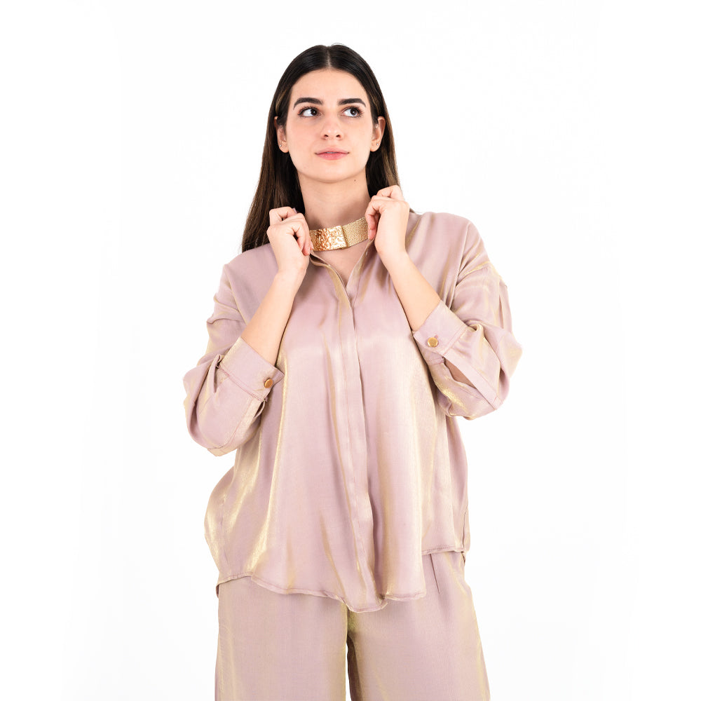 Nude Gold Oversize Satin Set