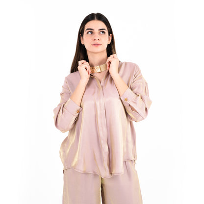 Nude Gold Oversize Satin Set