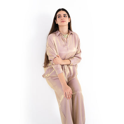 Nude Gold Oversize Satin Set