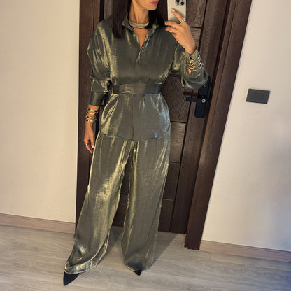 Metallic Green Oversize Satin Set