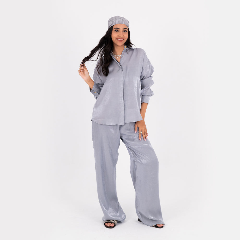 Silver Oversize Satin Set